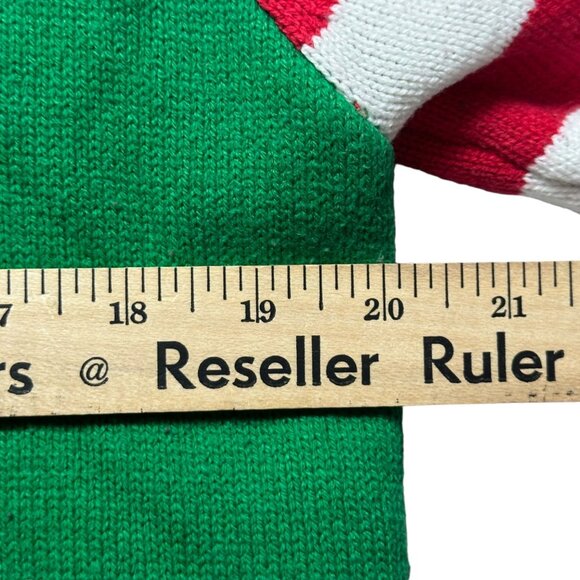 Elf Knit Christmas Sweater Womens Large Ribbed Crew Neck Striped Arms Top - Picture 9 of 11